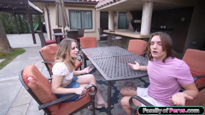 Stepsister sucks stepbros cock outside