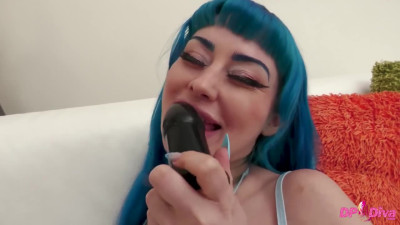 Blue-haired Seductress Jewelz Blu Welcomes Two Dicks Into Her Throbbing Holes