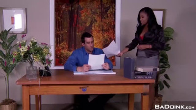 Caramel Babe Taking On Her Boss Huge Cock