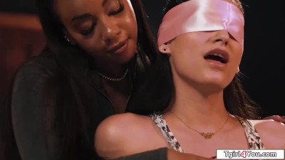 Tgirl Zariah Aura blindfolded during sex