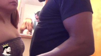 Hot enjoyable petite Korean lady blessed with big ebony cock BBC quickie in bar bathr