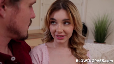 Petite teen giving stepdads bff blowjob