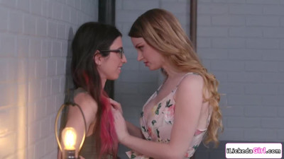 Petite lesbian sucking her bffs big tits